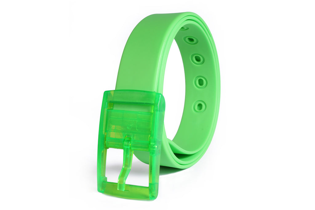 Unisex Cool Pop Color Rubber Belts Adjustable Cut-to-fit with Interchangable Plastic Buckle (Neon Green)