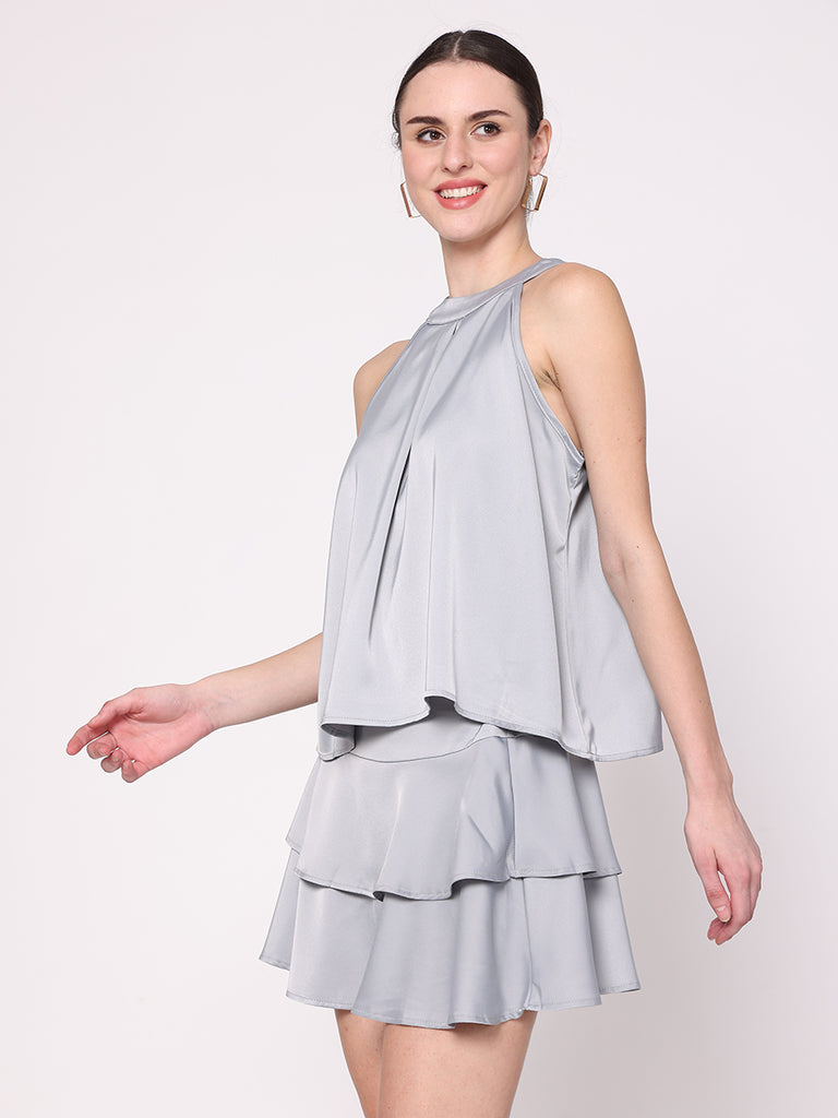 Donna in Satin with Skirt Cordset 2pc (Ash Grey)