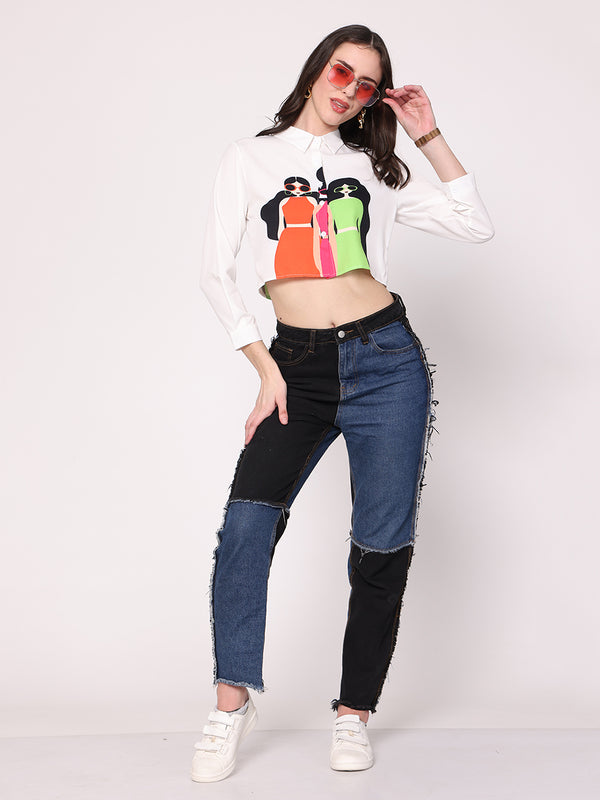 Three Girlie's Crop Shirt (White)