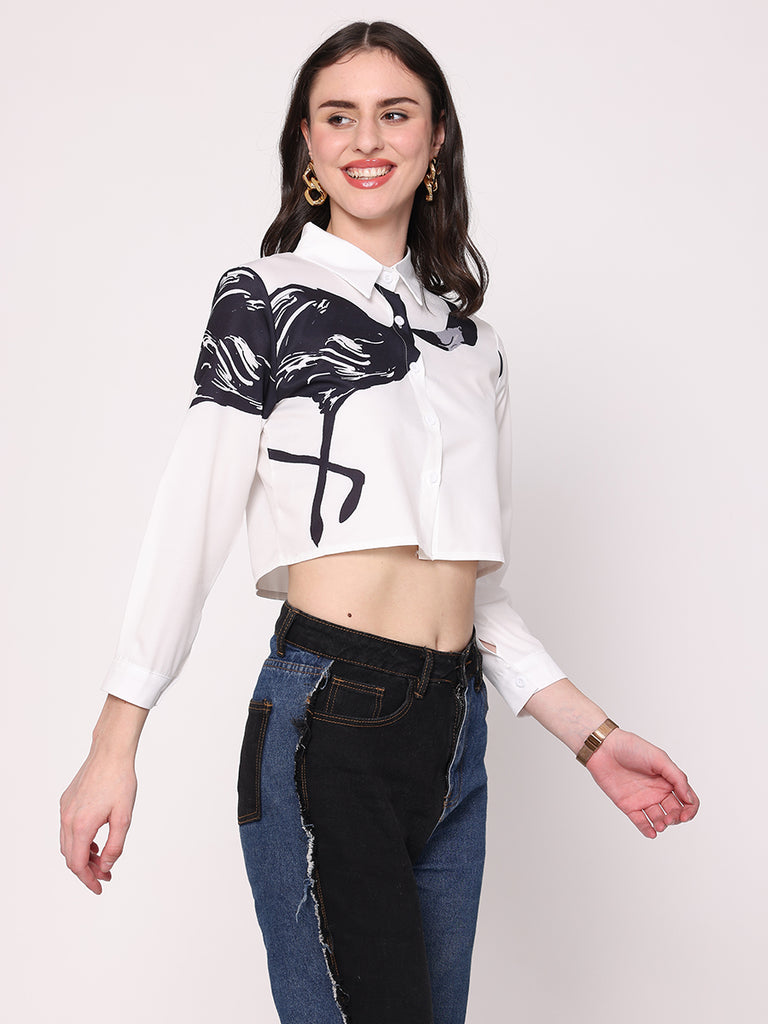 Flamingo Crop Shirt (Black)