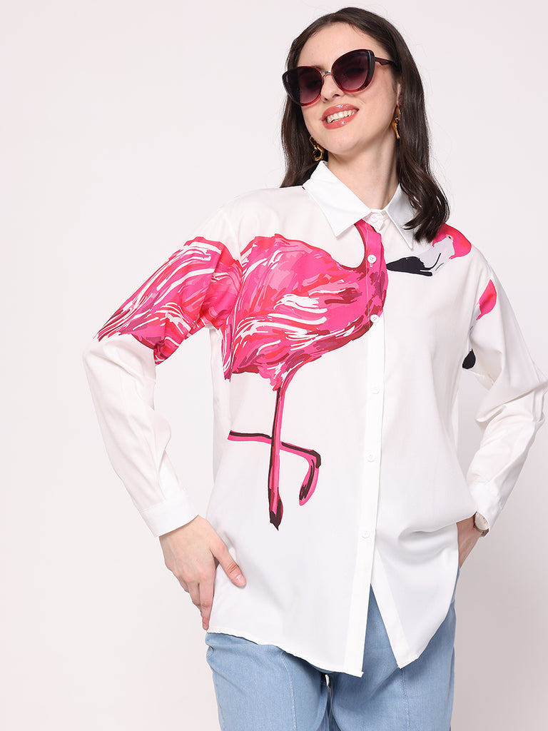 Flamingo Printed Shirt (Hot Pink)