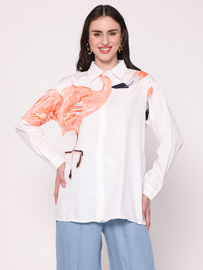 Flamingo Printed Shirt (Peach)