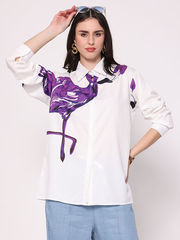 Flamingo Printed Shirt (Purple)