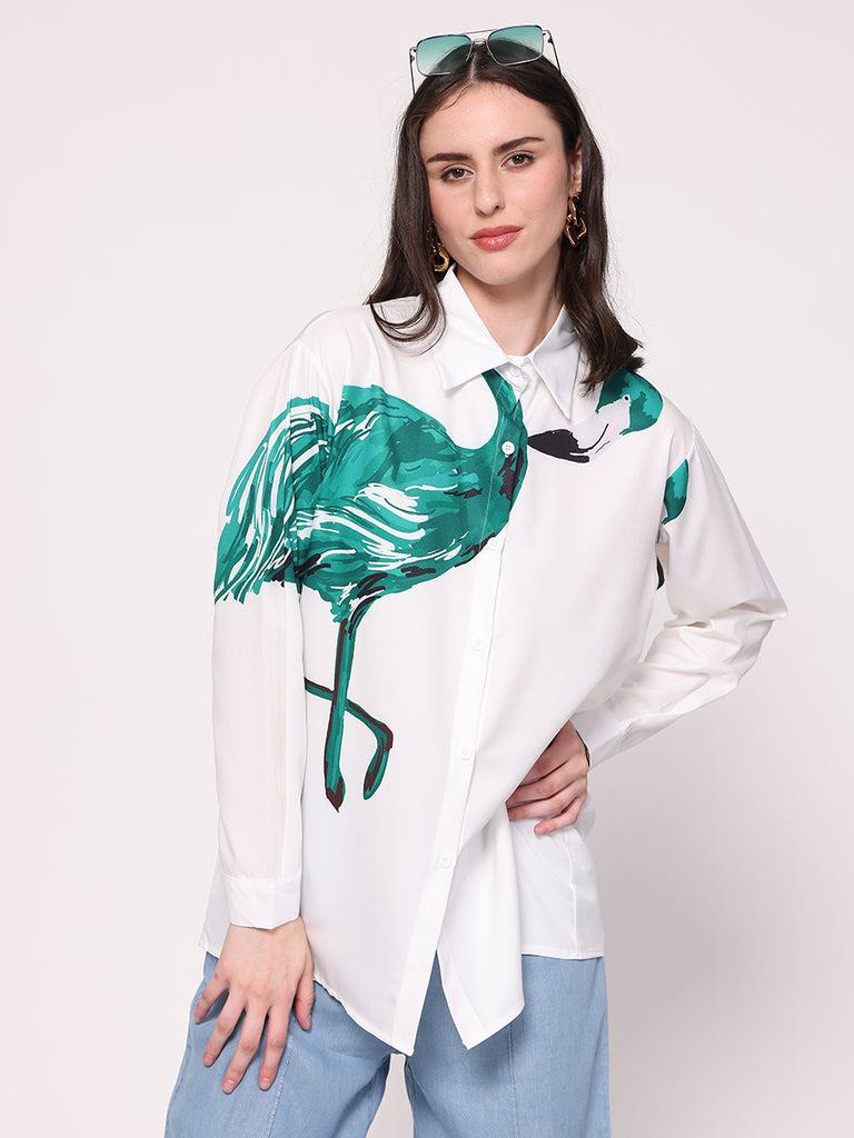 Flamingo Printed Shirt (Green)