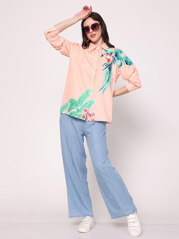 Macaw Parrot Printed Shirt (Peach)