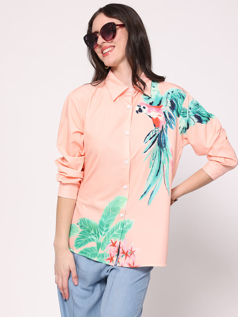 Macaw Parrot Printed Shirt (Peach)