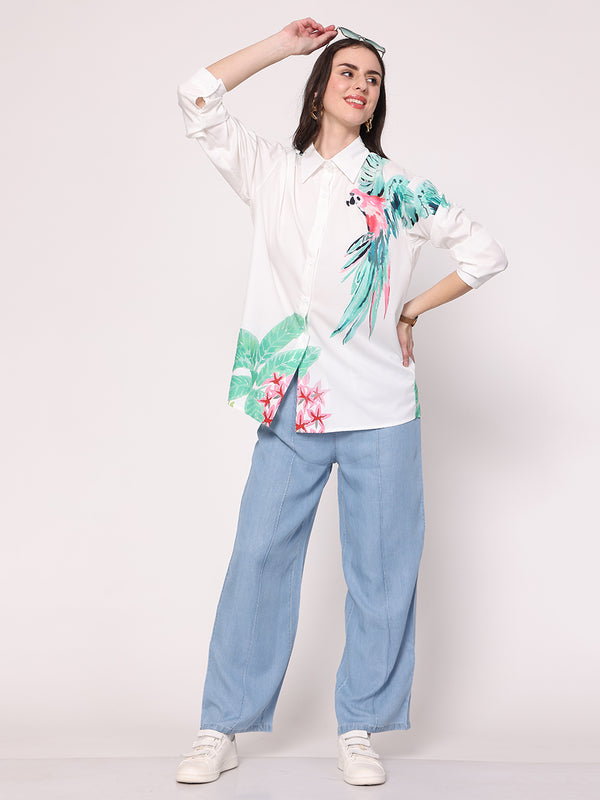 Macaw Parrot Printed Shirt (White)