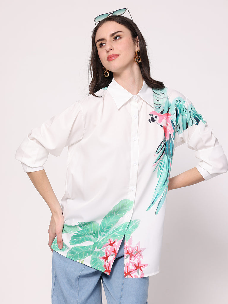 Macaw Parrot Printed Shirt (White)