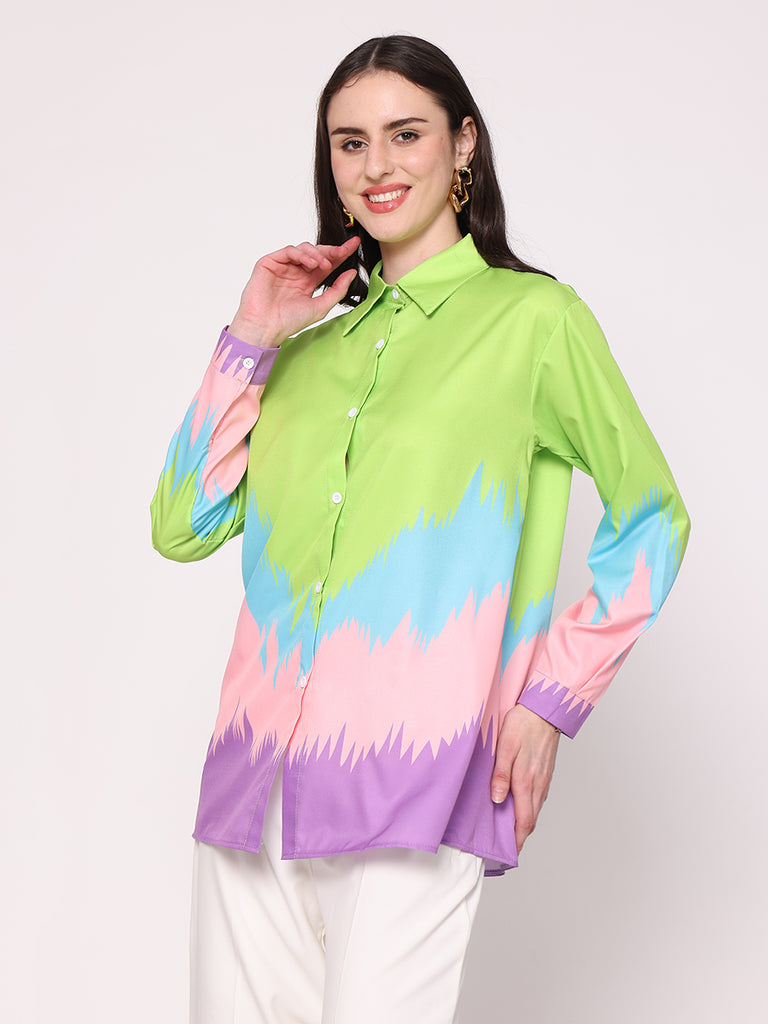 Zig Zag Printed Shirt (Parrot Green)