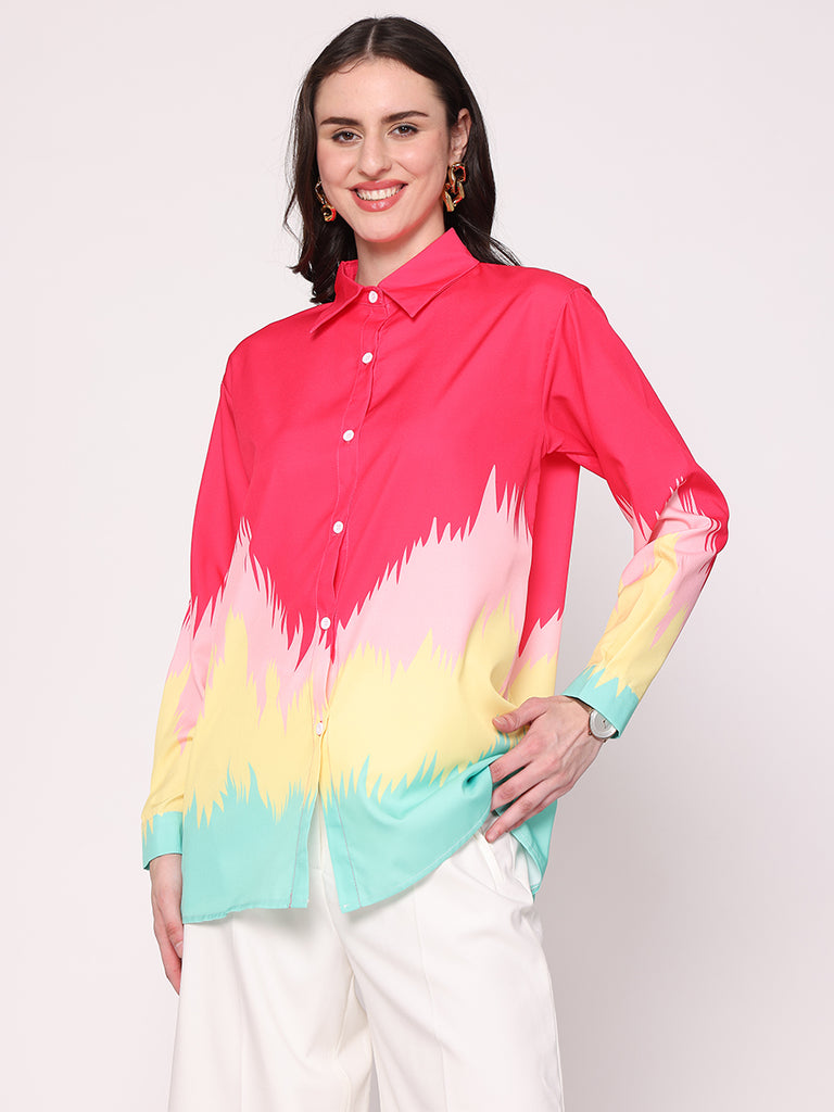 Zig Zag Printed Shirt (Hot Pink)