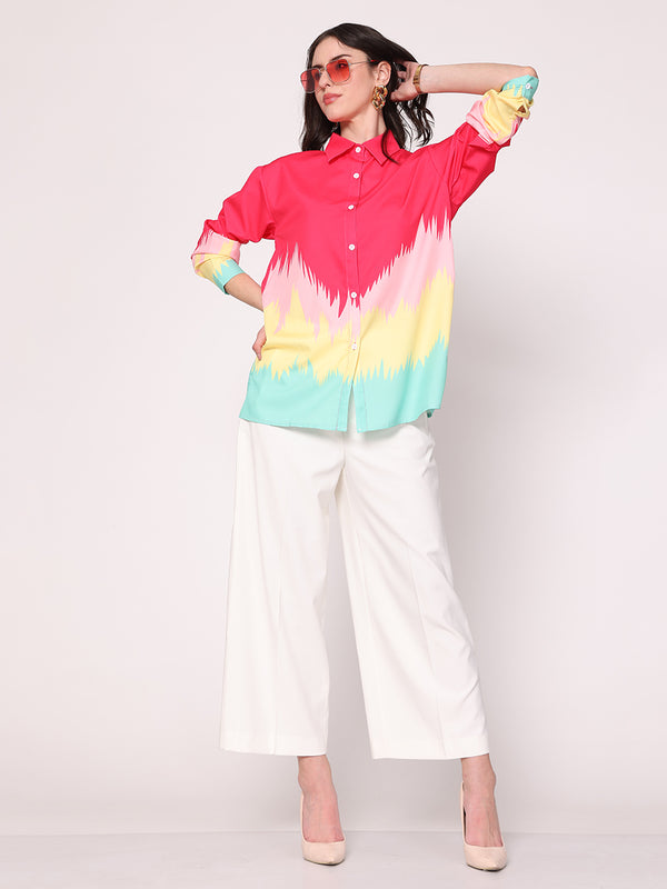 Zig Zag Printed Shirt (Hot Pink)