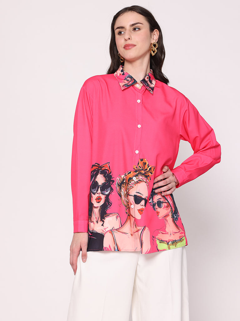 Boss Babe Printed Shirt (Hot Pink)