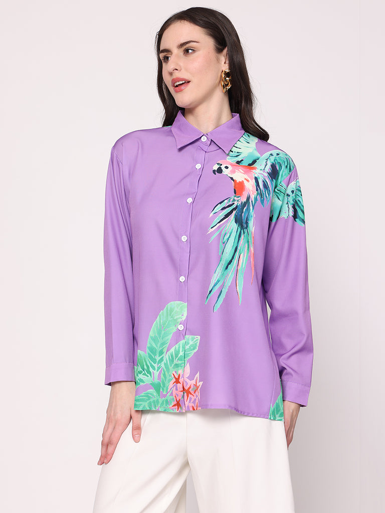 Macaw Parrot Printed Shirt (Lavender)