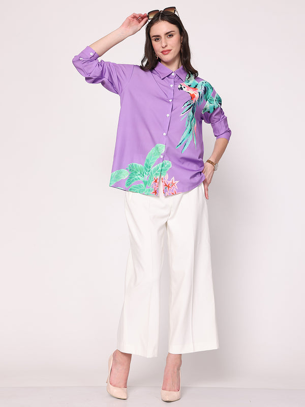 Macaw Parrot Printed Shirt (Lavender)