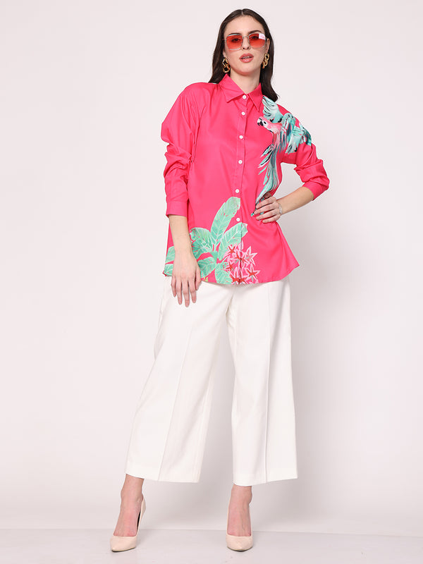 Macaw Parrot Printed Shirt (Hot Pink)