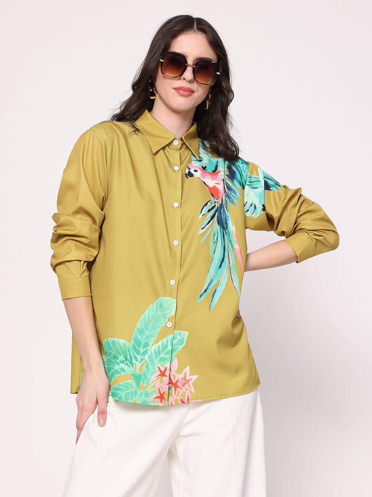 Macaw Parrot Printed Shirt (Amber)