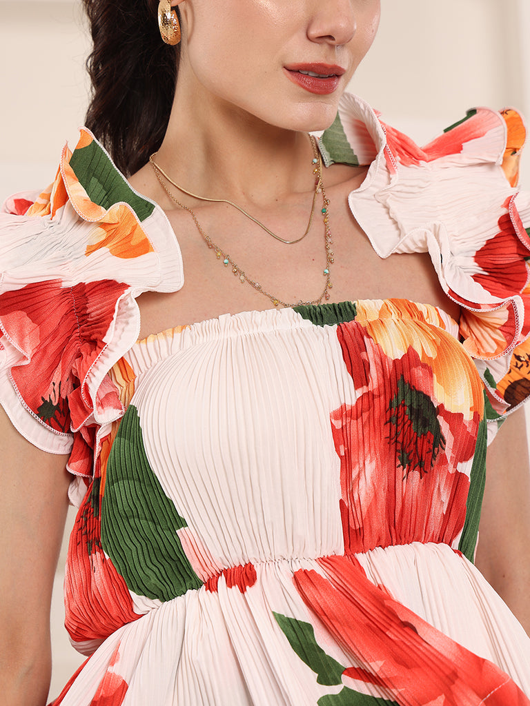 Printed Floral Korean Frills Top (White) – Find Stalk Love