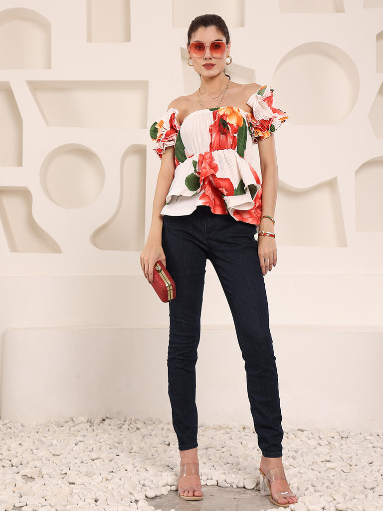 Printed Floral Korean Frills Top (White) – Find Stalk Love