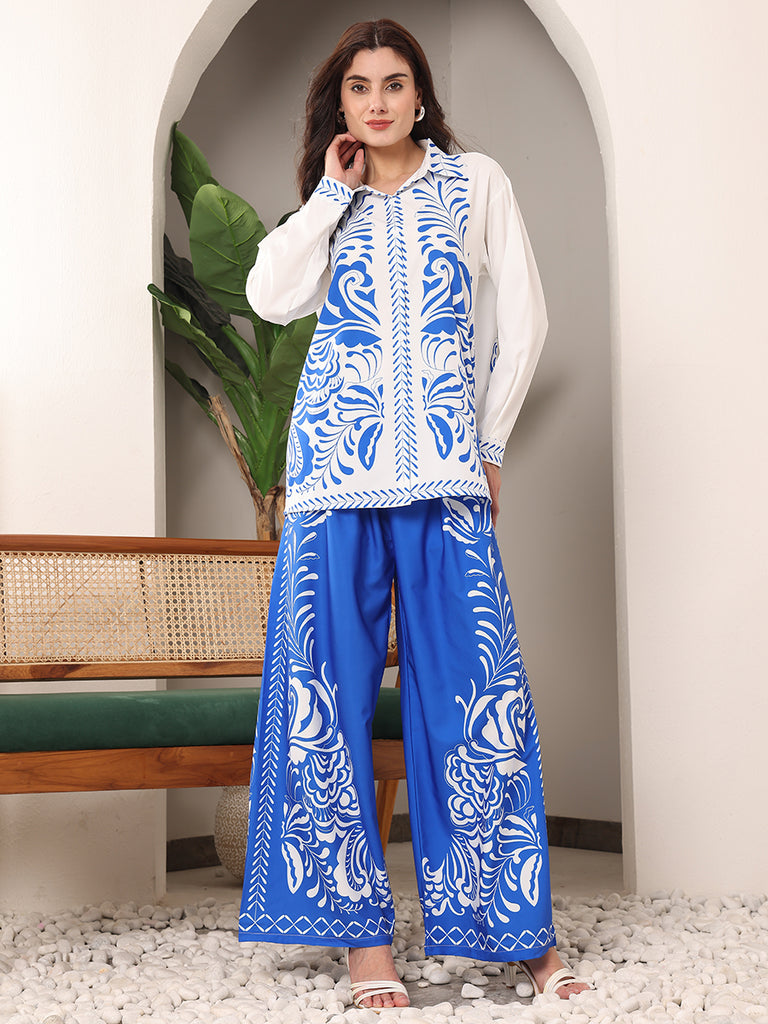 Blue Royale Printed Pant Cordset (2Pcs)