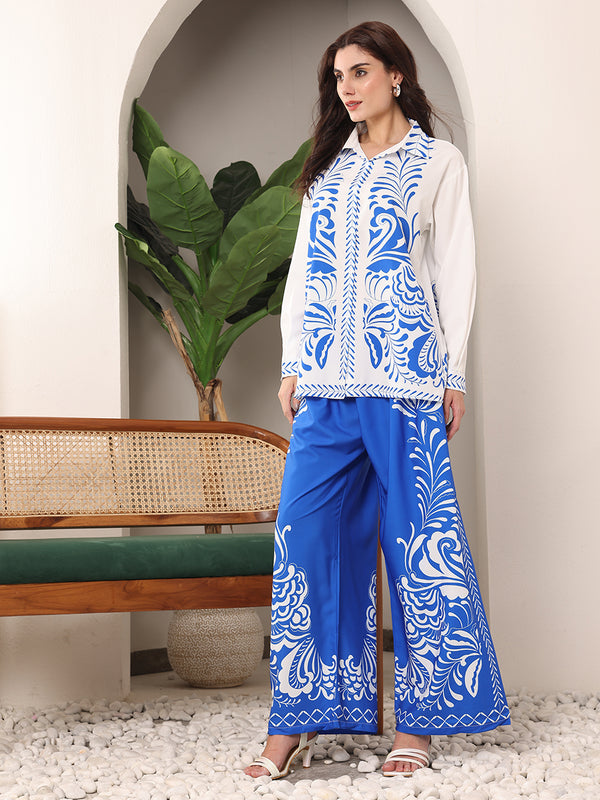 Blue Royale Printed Pant Cordset (2Pcs)