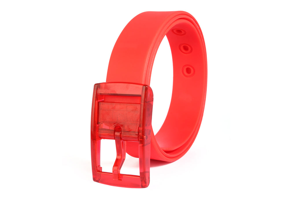 Unisex Cool Pop Color Rubber Belts Adjustable Cut-to-fit with Interchangable Plastic Buckle (Bright Red)