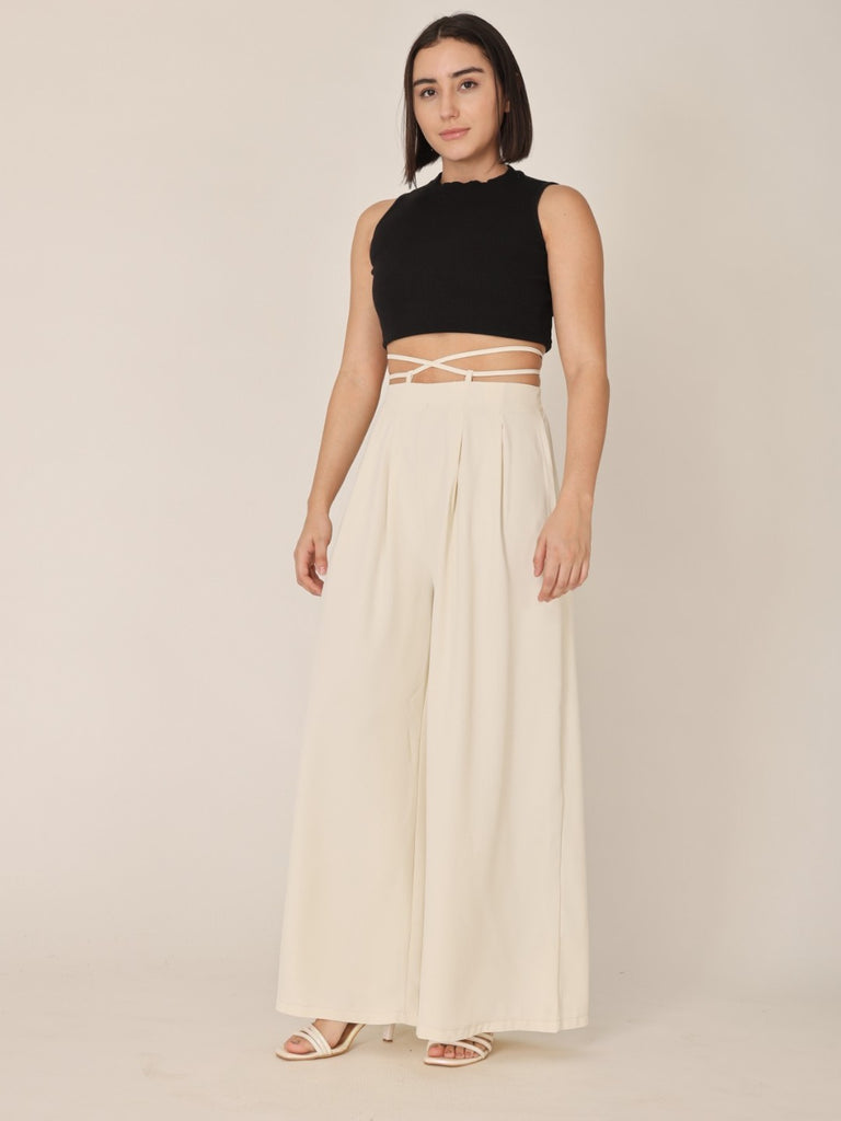 Waist Tie-Up Wide Leg Trouser