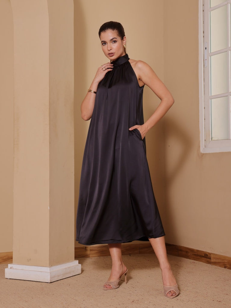 Kyla Satin Midi Tieup Dress