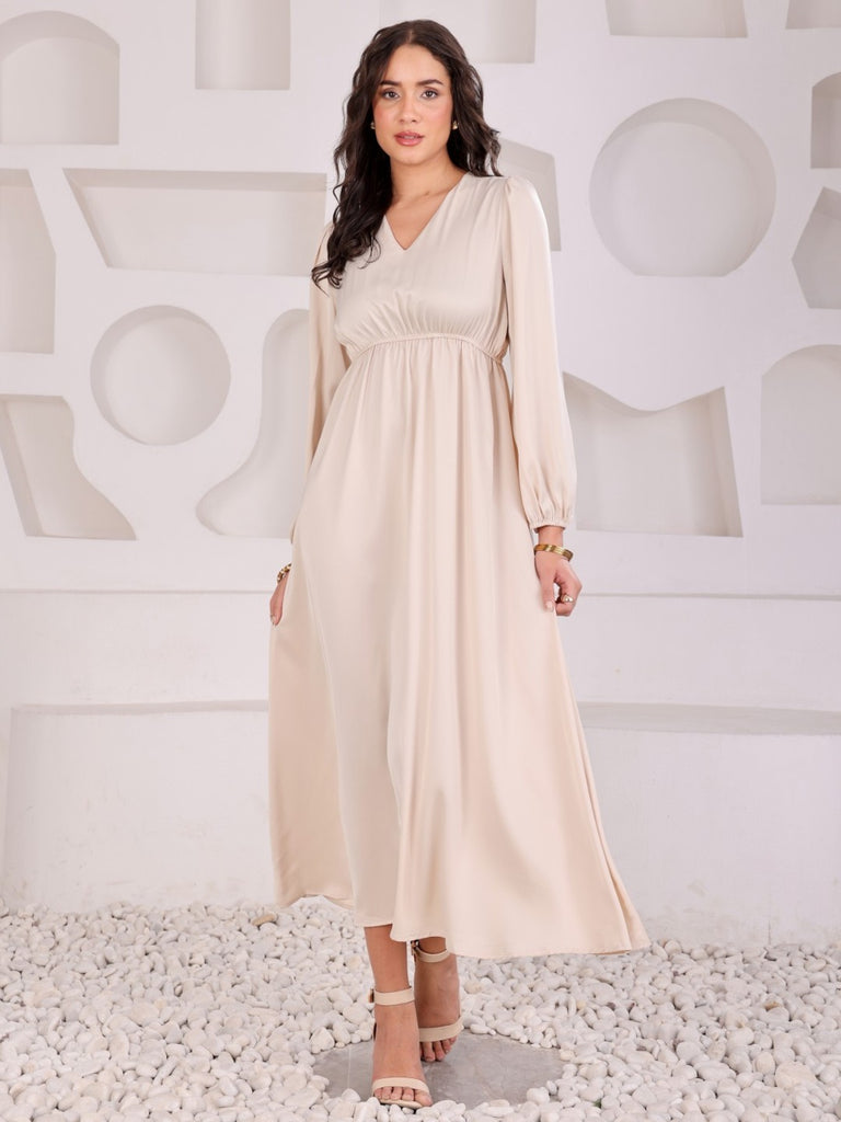 Satin Empire Flared Midi Dress
