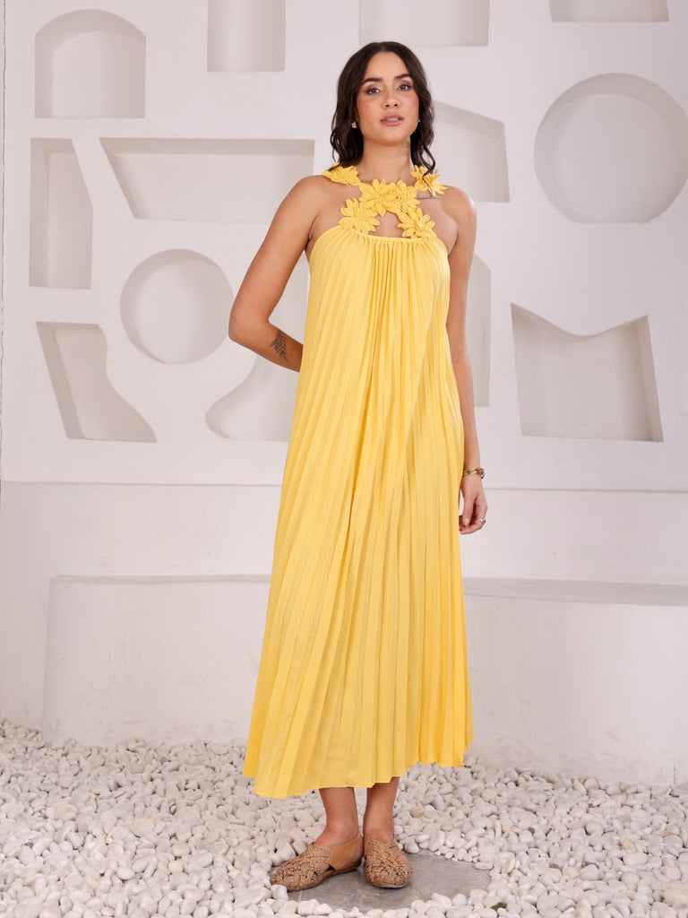 Scarlet Halter Pleated Dress
