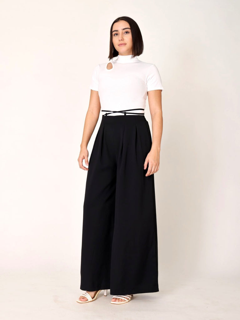 Waist Tie-Up Wide Leg Trouser