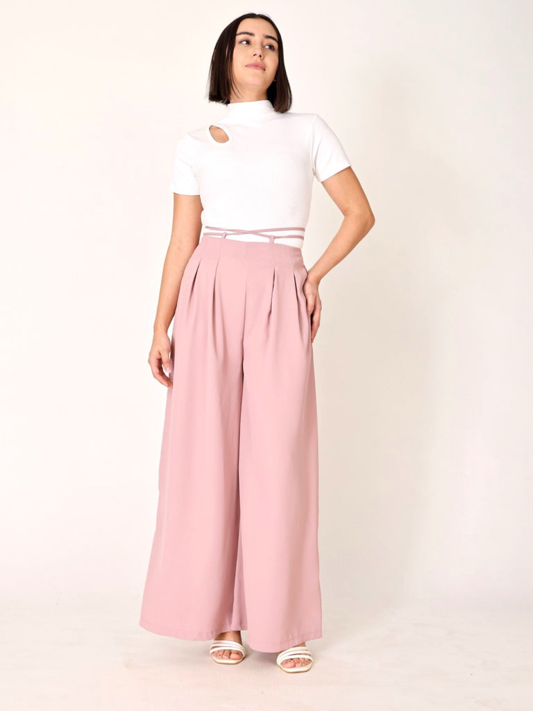 Waist Tie-Up Wide Leg Trouser