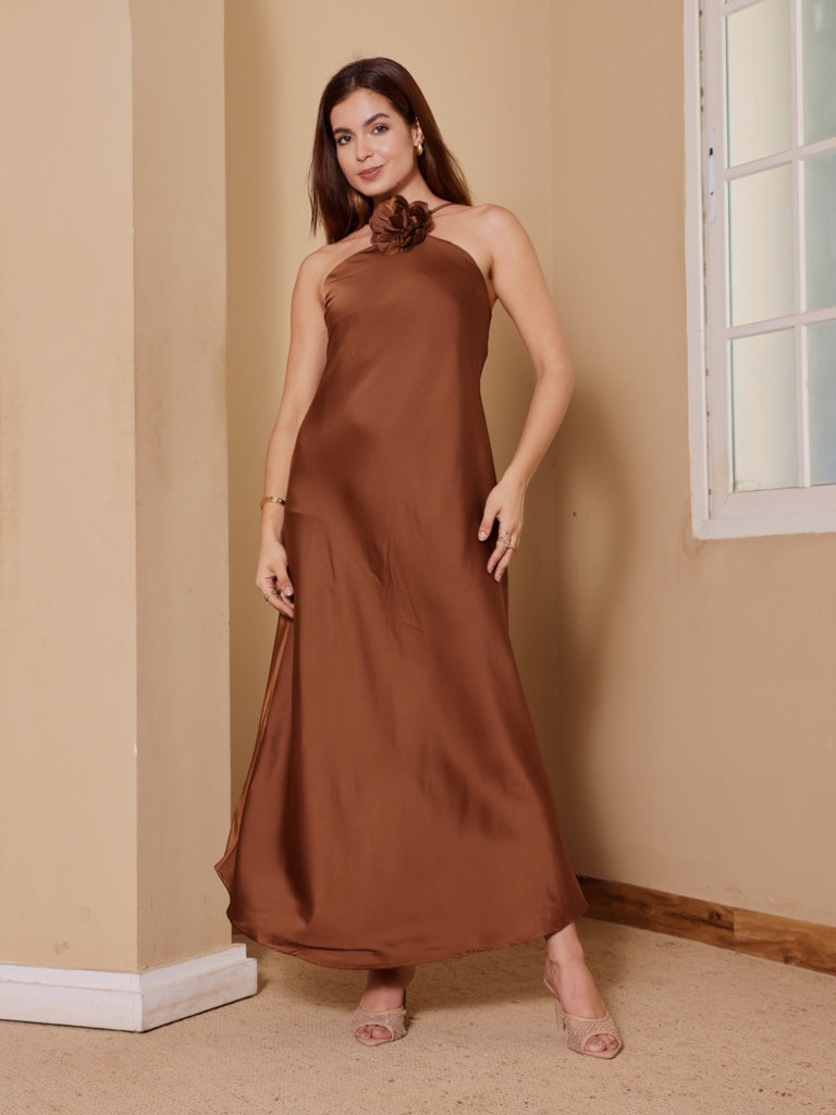 Floral Satin Halter Slip Dress