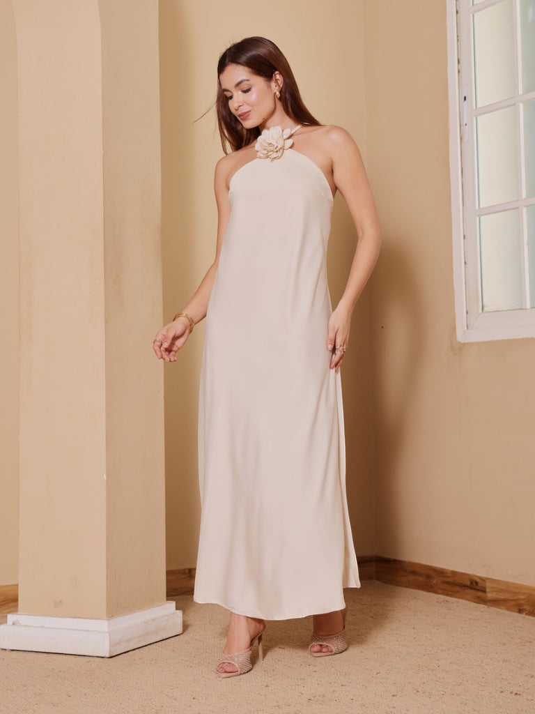 Floral Satin Halter Slip Dress
