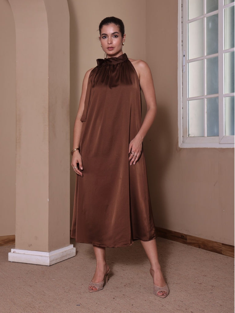 Kyla Satin Midi Tieup Dress