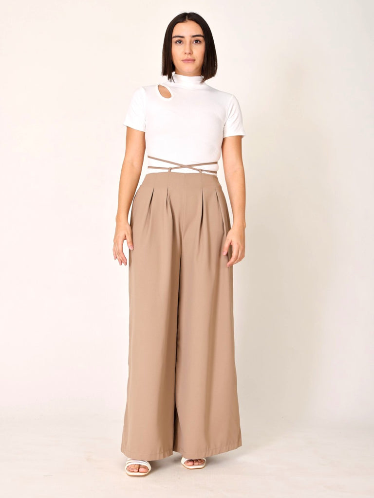 Waist Tie-Up Wide Leg Trouser