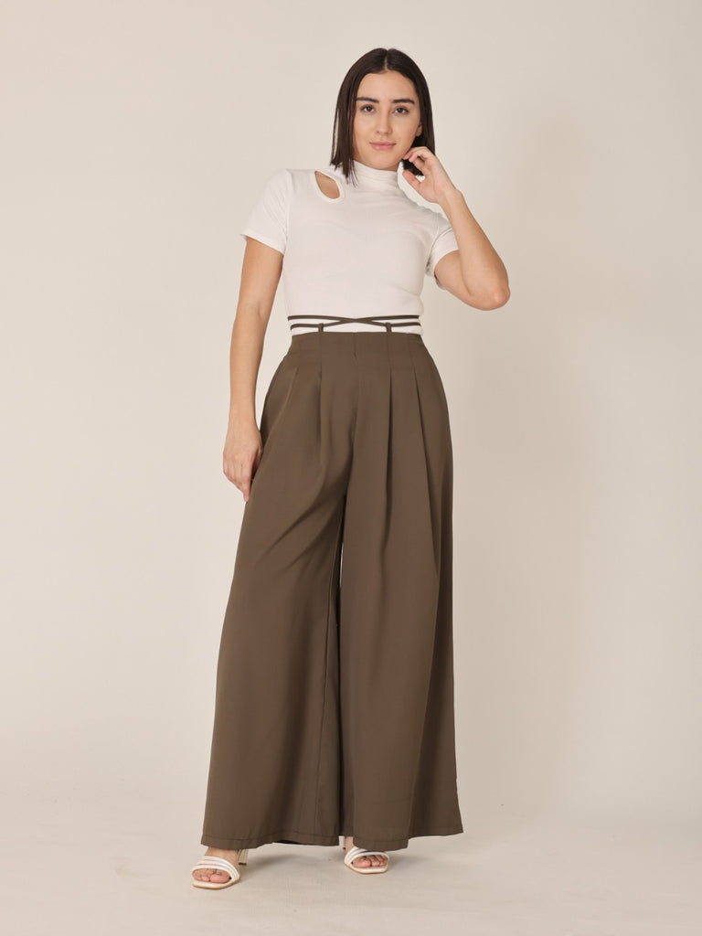 Waist Tie-Up Wide Leg Trouser