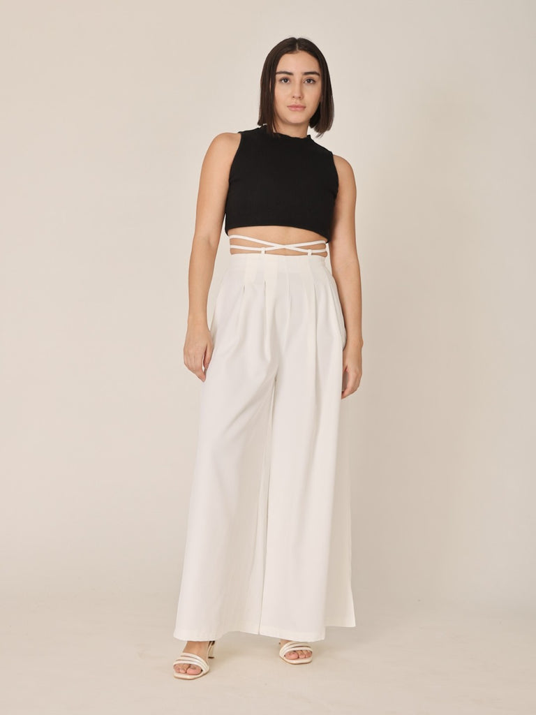 Waist Tie-Up Wide Leg Trouser