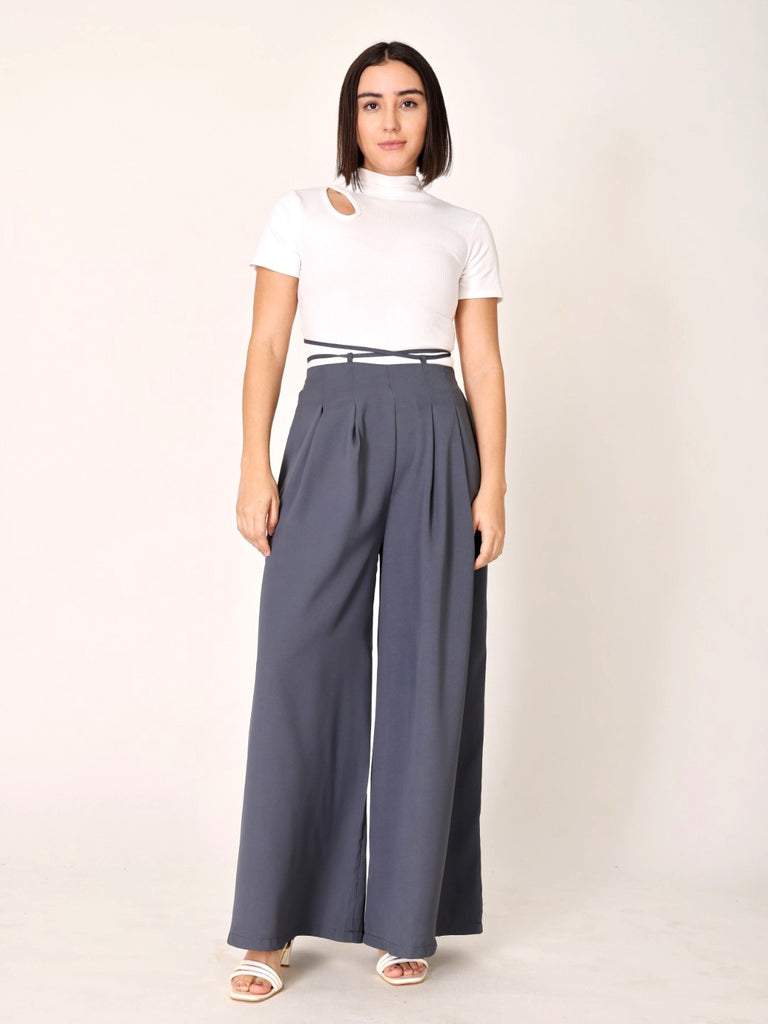 Waist Tie-Up Wide Leg Trouser
