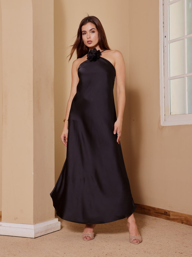 Floral Satin Halter Slip Dress
