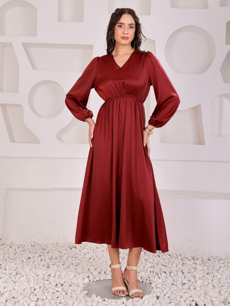 Satin Empire Flared Midi Dress