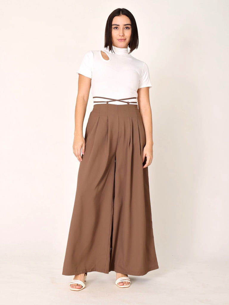Waist Tie-Up Wide Leg Trouser