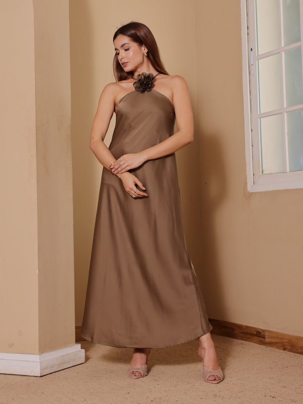 Floral Satin Halter Slip Dress
