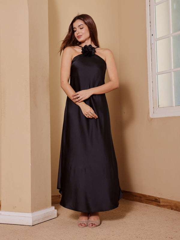 Floral Satin Halter Slip Dress