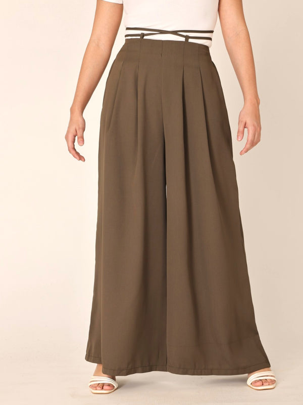 Waist Tie-Up Wide Leg Trouser
