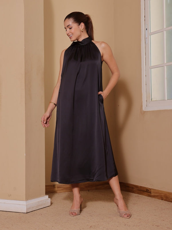Kyla Satin Midi Tieup Dress