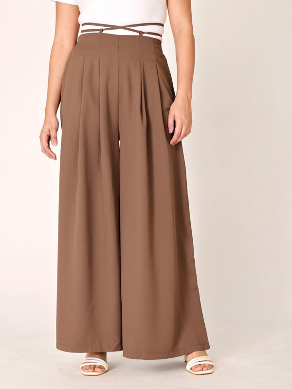 Waist Tie-Up Wide Leg Trouser