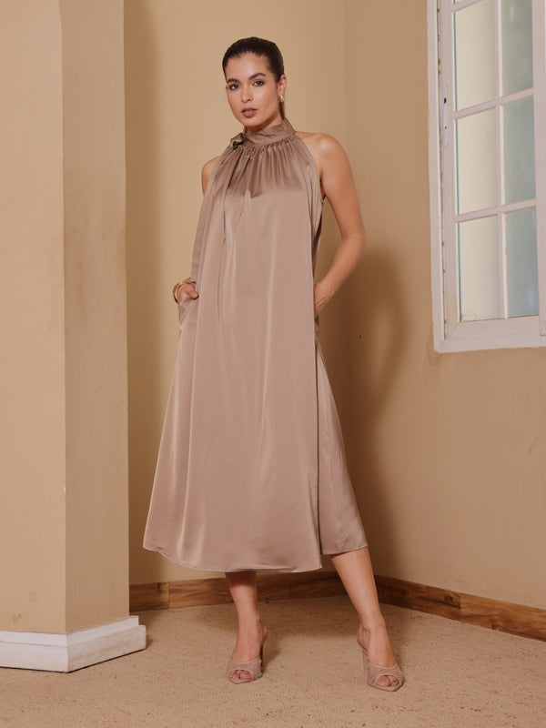 Kyla Satin Midi Tieup Dress