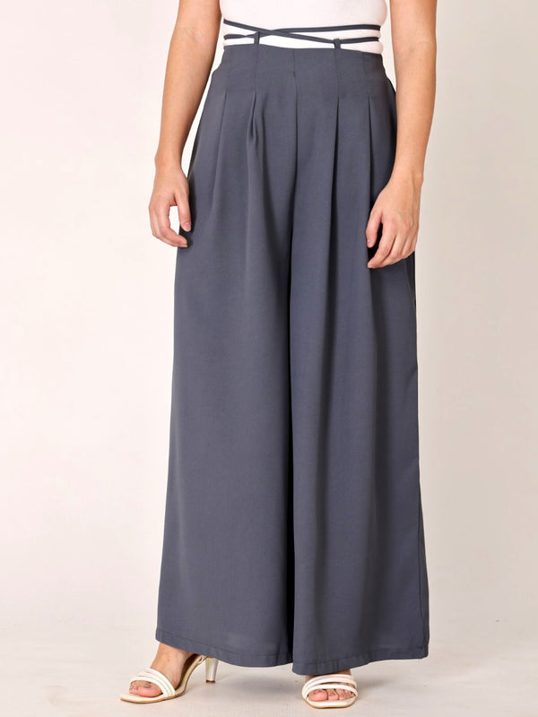 Waist Tie-Up Wide Leg Trouser