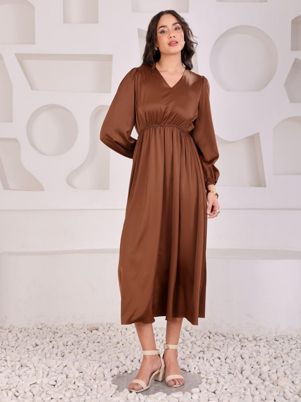 Satin Empire Flared Midi Dress
