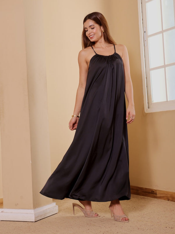 Velour Tie Back Satin Dress